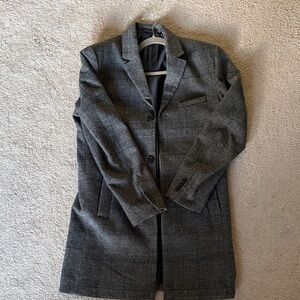 H&M Men's Gray Plaid Overcoat